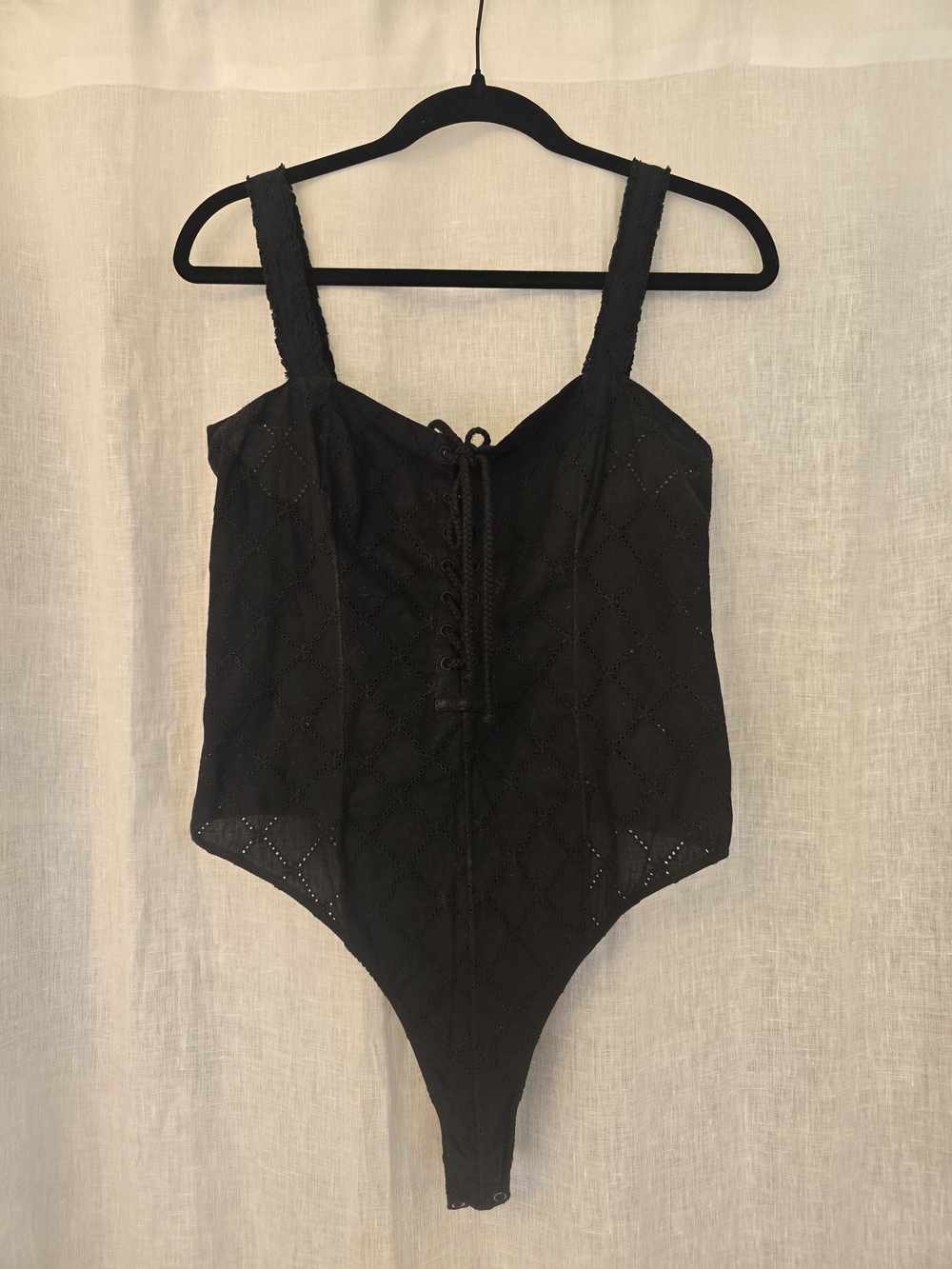 Free People Black Eyelet Lace Up One-Piece Bodysuit